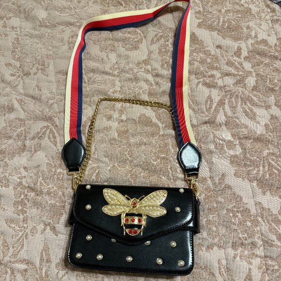 Fashion Jewel and Gold Bumble Bee Faux Leather Modular Crossbody Bag - Picture 1 of 8
